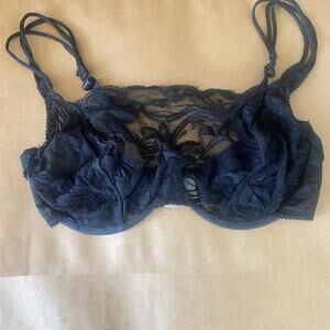 Vintage 36C Black Chantilly Lace Special Request Bra Unlined Lingerie